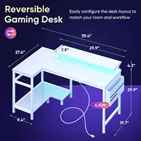 L-Shaped Gaming Desk with LED Lights, USB Ports & Storage Shelves - White 40 Inch 3