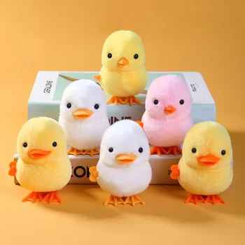 Yellow Jumping Chicken Clockwork Toy Walking Simulation Plush Wind Up Vintage Toys 6