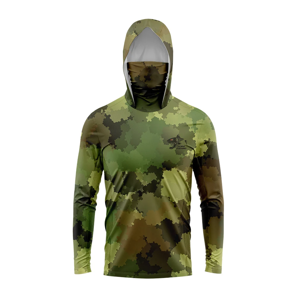 Men's Fishing Hooded Shirt Mask Long Sleeve Clothing T Shirt Protection Apparel UPF 50+ Camisa Fishing T Pesca