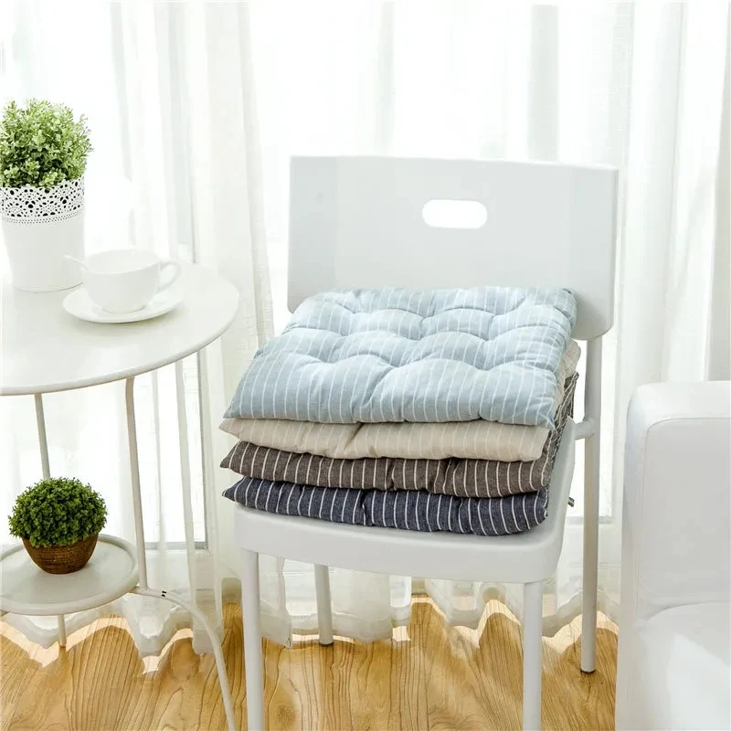 

Simple Striped Printed Thin Chair Cushion, Cotton Linen, Literary Dining Chair Pads, Non-slip, Breathable Office Stool Mat