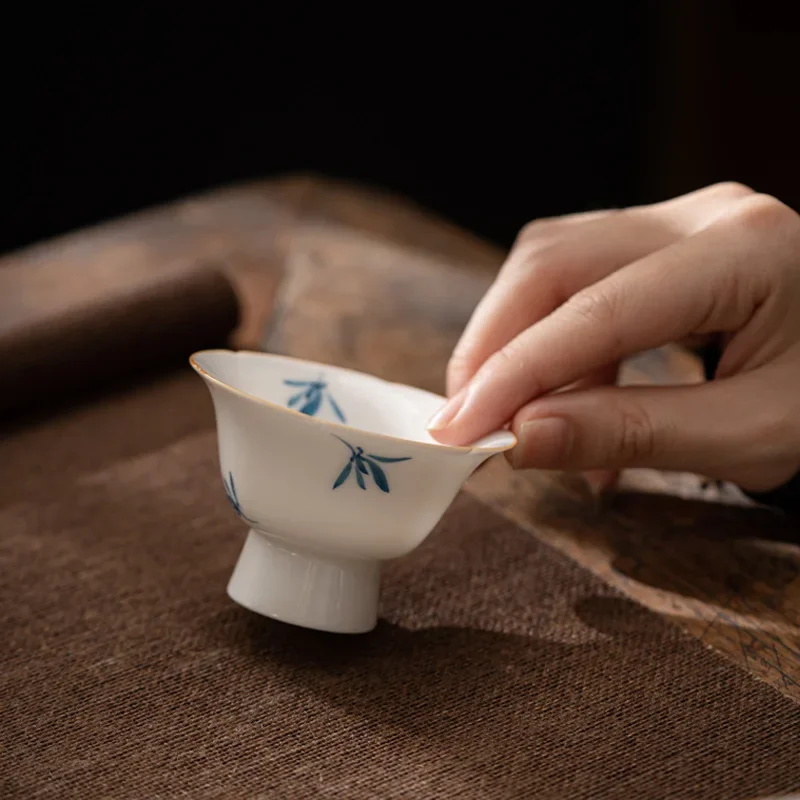 Hand Painted Phalaenopsis Tea Cup Single Cup Household Tea Savoring Porcelain Kung Fu Set White Fragrance-Smelling