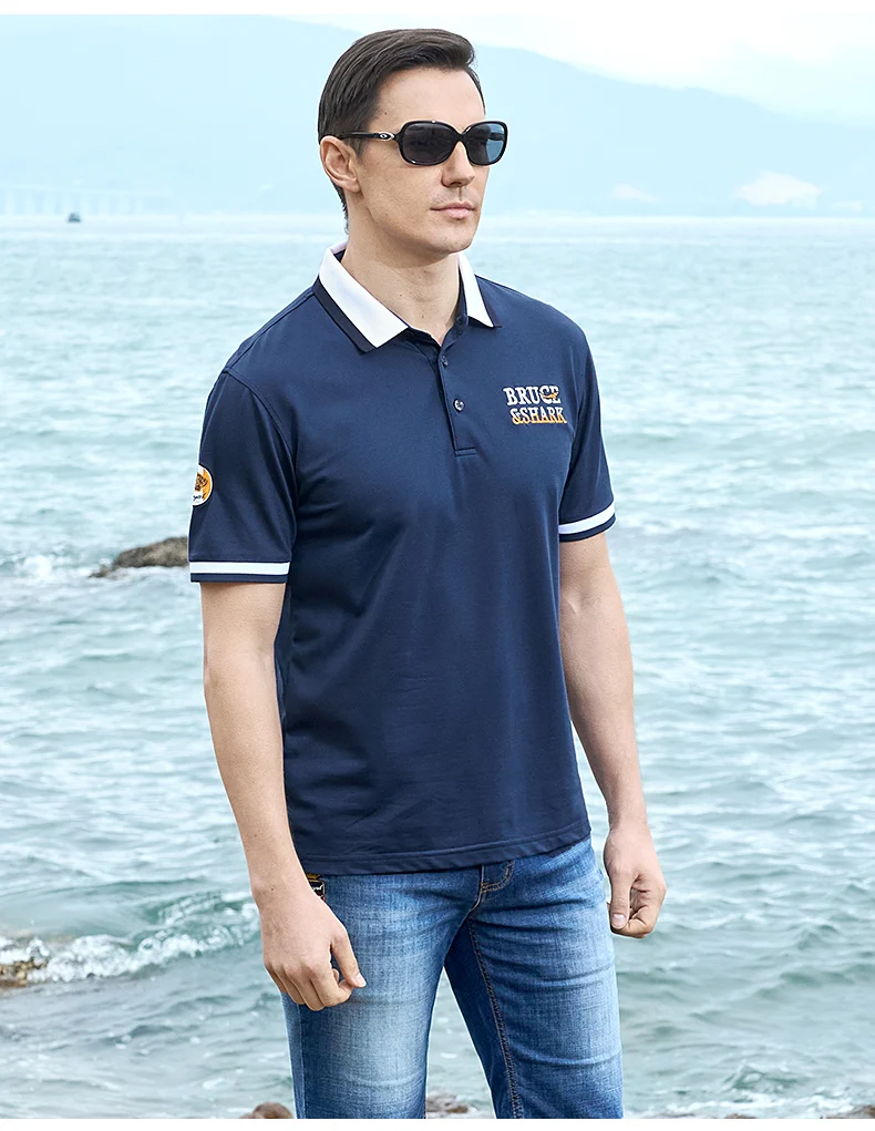 New Summer Straight Men's Business Polo Short Sleeved Bruce&Shark Fashion Mercerized Cotton T-shirt Man Breathable Big Size 4XL 13 S58dac852723e4f2287fa377ee653f885H