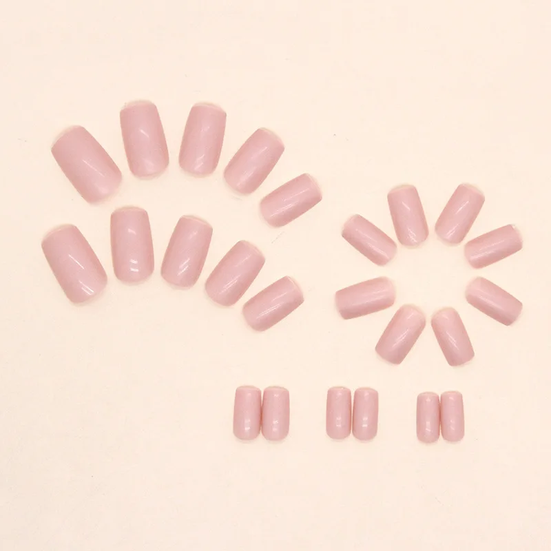 Description Picture 4 of item24Pcs pink French Fake Nail Short Square Nail Tips Fashion Wearable False Nails with Glue Simple Full Cover Press on Nails