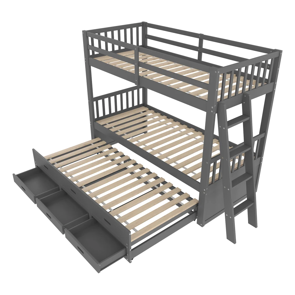 Multifunktionales Etagenbett 90 x 200 cm – Hausbett für Jungen und Mädchen, mit Leiter, ausziehbarem Bett und 3 Schubladen, weiß, ohne Matratze – Detail 21