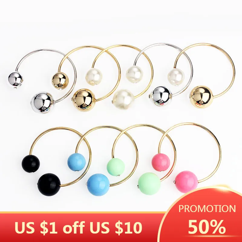 Sohot Fashion Gold Color Double Simulated Pearl Colorful Round Beads Crystal Cuff Bangles Parure Bijoux Femme Accessory Gift