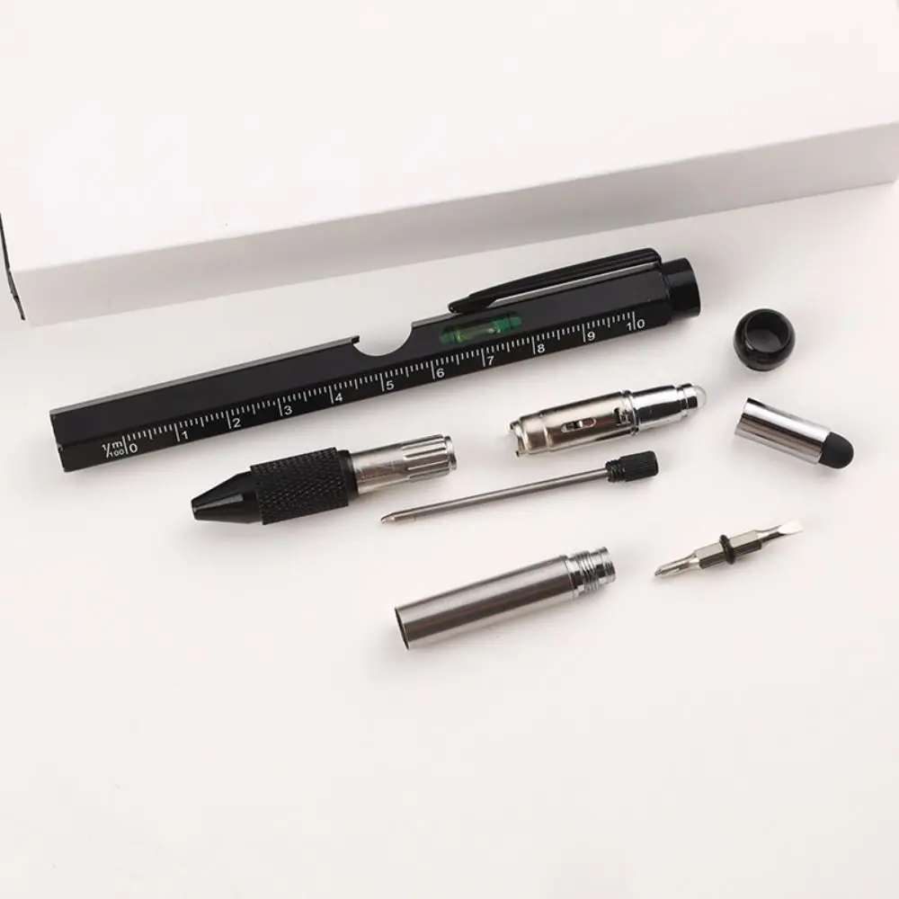Metall-Multifunktionsstift 9-in-1 Mit LED-Licht Wasserwaage Schraubendreher Lineal Outdoor-Werkzeugstift Holzbearbeitungsstift – Detail 9