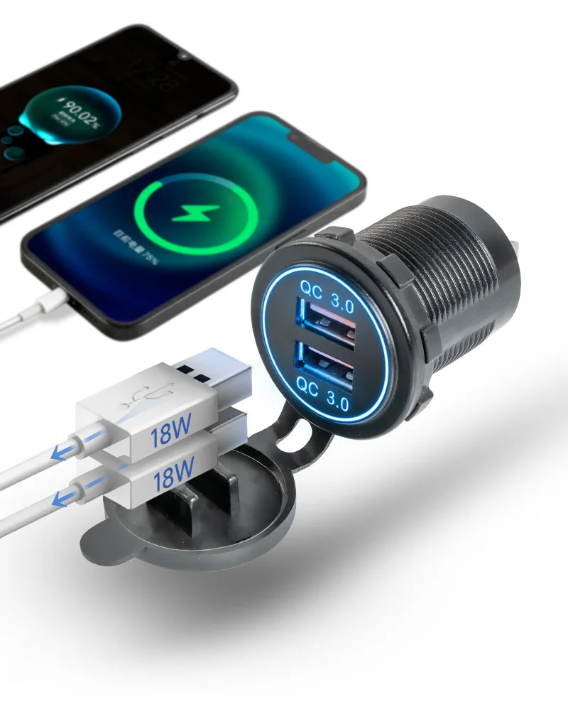 QUBEN 듀얼 USB QC3.0 소켓 충전기 LED 전압계 토글 스위치 다기능 패널, RV 요트 자동차 보트 트럭 차량 및 밴용