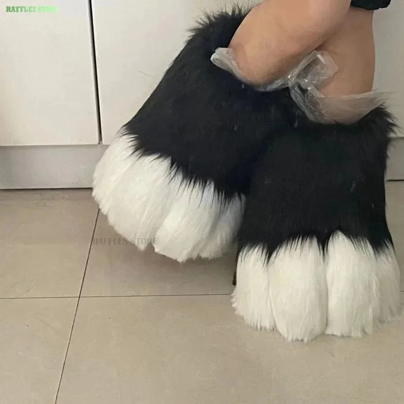 Kit De Zapatos Y Guantes Con Patas De Peluche Para Fursuit – Disfraz De Gato O Perro, Talla 35 Cm, Suave, Para Adultos