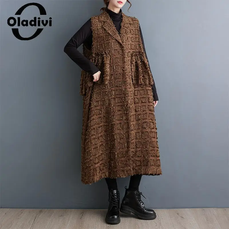 

Oladivi Large Size Women Sleeveless Long Jackets Spring Autumn Outerwears Casual Loose Coats Female Oversized Overcoats 3XL 8079