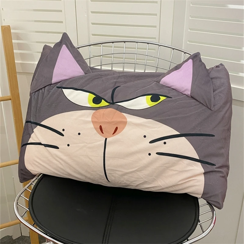 루시퍼 고양이 베개 케이스 사랑스러운 일본식 베개 커버 귀여운 애니메이션 회색 고양이 베개 케이스 침대 홈 장식 선물 소녀