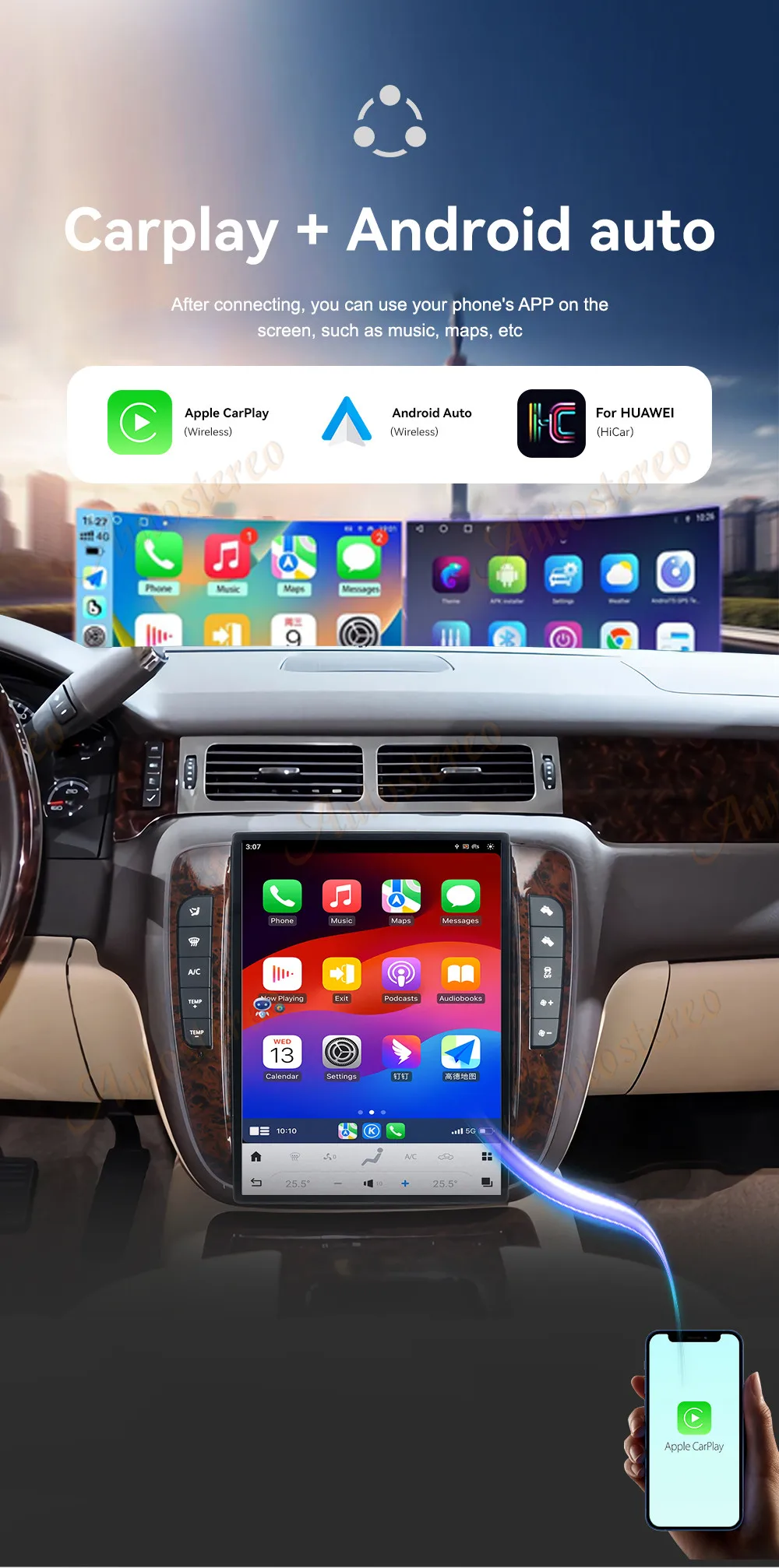 13.8 Inch Android 13 For GMC Sierra Denali 2007-2013 Carplay Tesla Style Car GPS