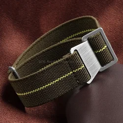 Elastic Nylon Watch Band - French Troops Parachute Style Sport Strap - 22mm (Army green yellow)