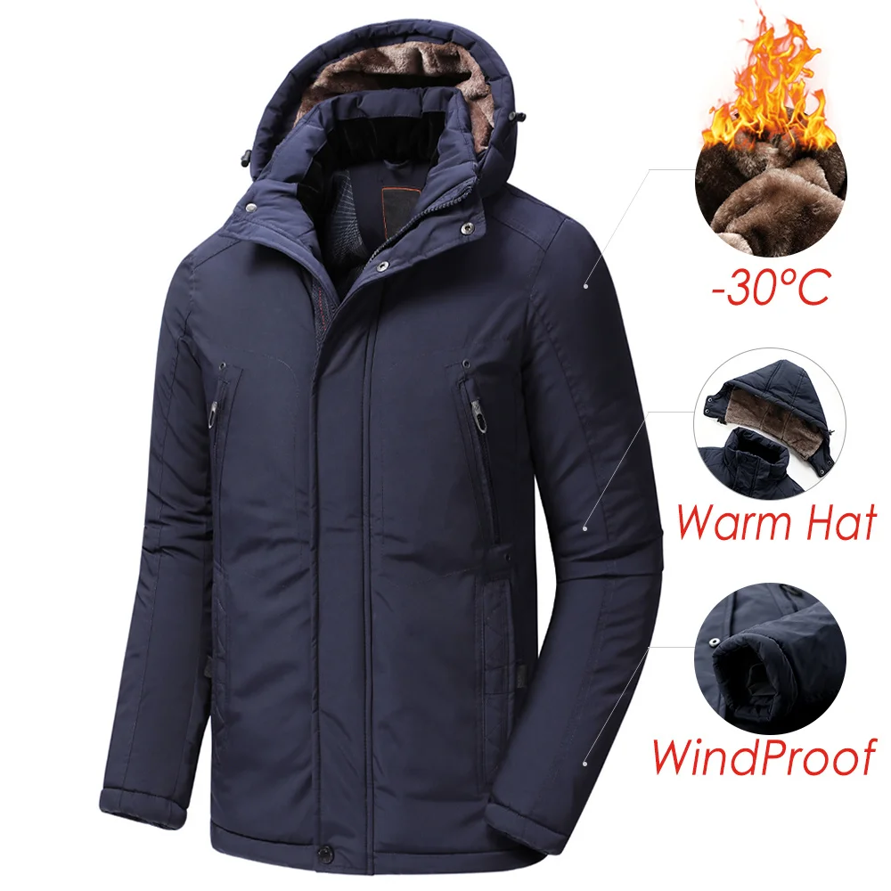 

Men 2023 Winter New Long Casual Thick Fleece Hooded Waterproof Parkas Jacket Coat Men Outwear Fashion Pockets Parka Jacket 46-58