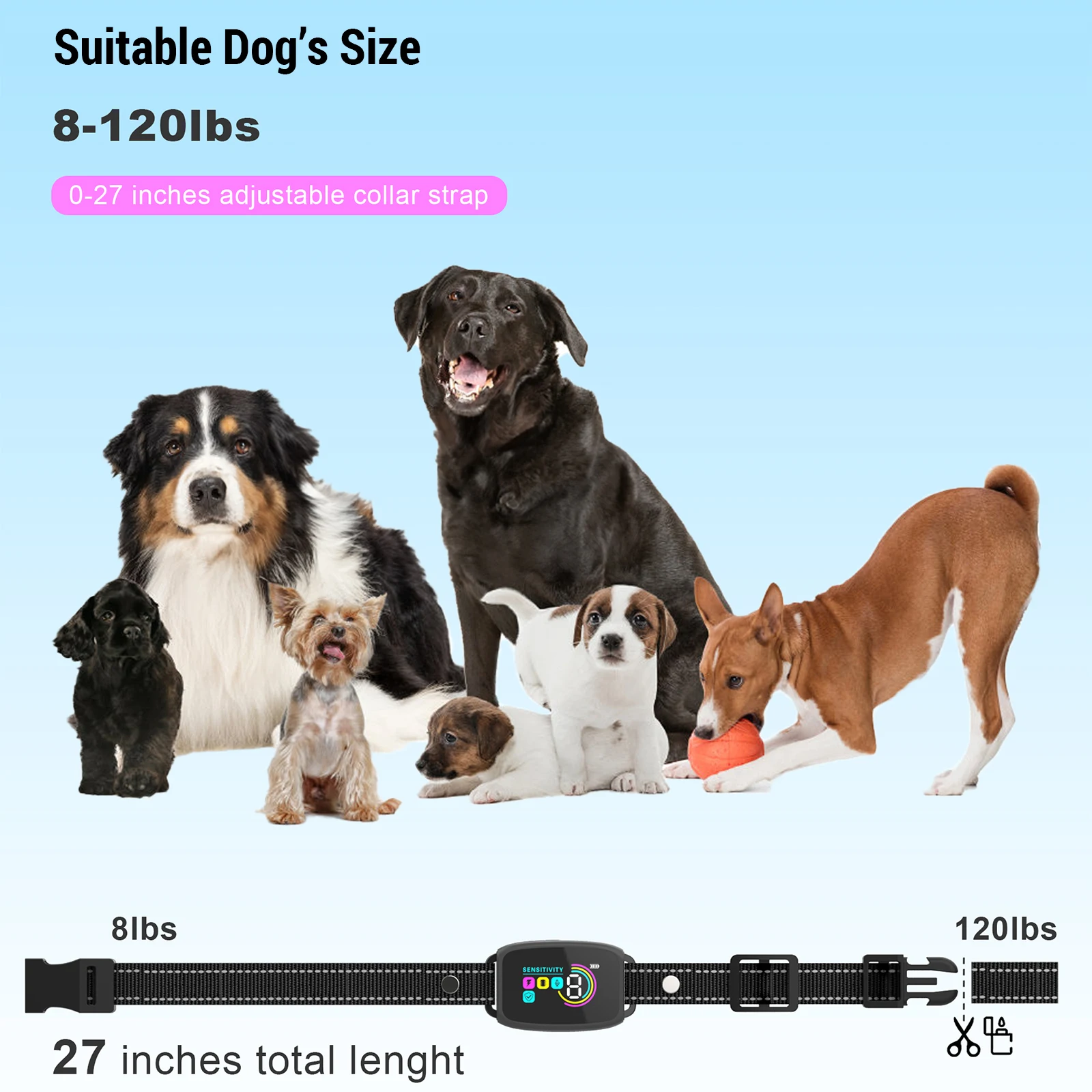 LCD Screen Bark Collar Smart Rechargeable Anti-Barking Collar with Adjustable Mode Dog Bark Collar for Small Medium Large Dogs