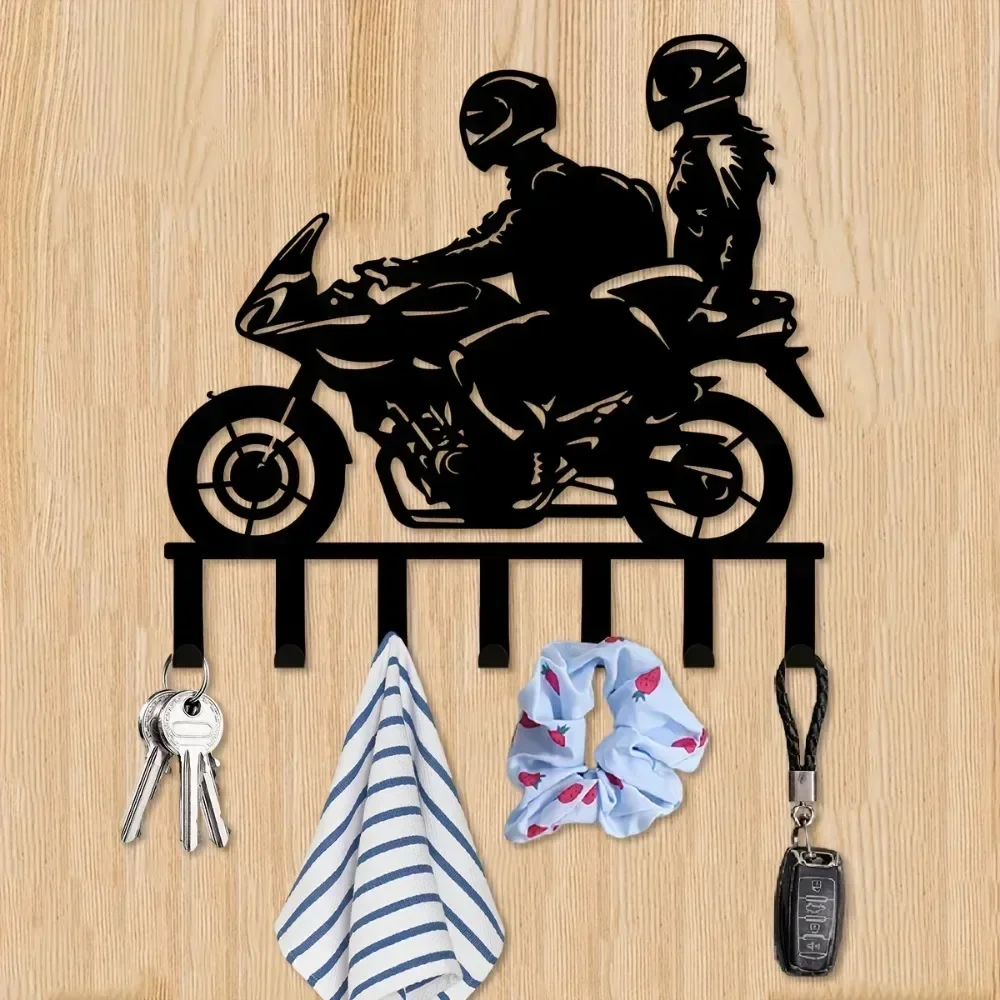 1pc Wall Couple Motorcycle Metal Key Hangers: Stylish Decorative Hooks, Easy-to-Install Key Holder for Home & Office Decor