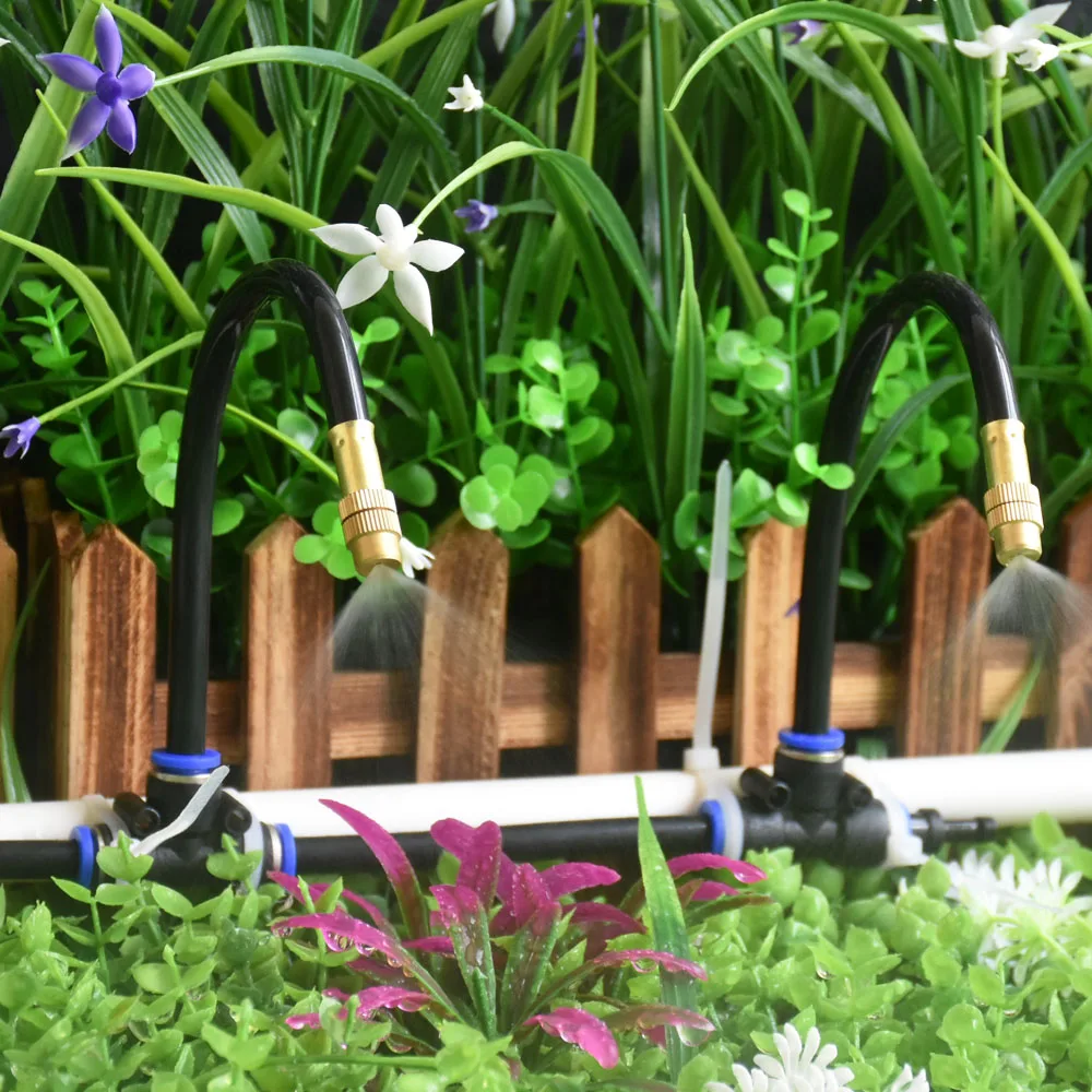 Outdoor Misting Cooling System Brass Mist Nozzle 8mm Hose Tee With Lock Nut Connector Garden Irrigation Adjustable Sprinkler 5
