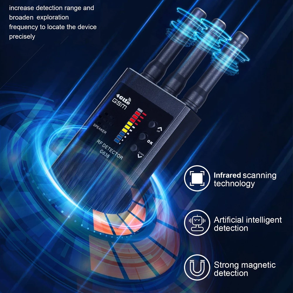 Wireless headphone detector anti tracker hotel camera lens, anti eavesdropping, peeping, listening, and anti-theft detector