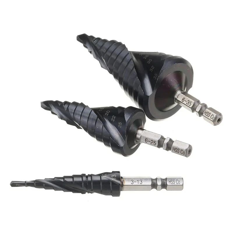 M35 Cobalt TiAIN Step Drill 3-13/6-25/6-35mm Industrial Grade HRC89 Spiral Groove Pagoda Drill Bit For Stainless Steel