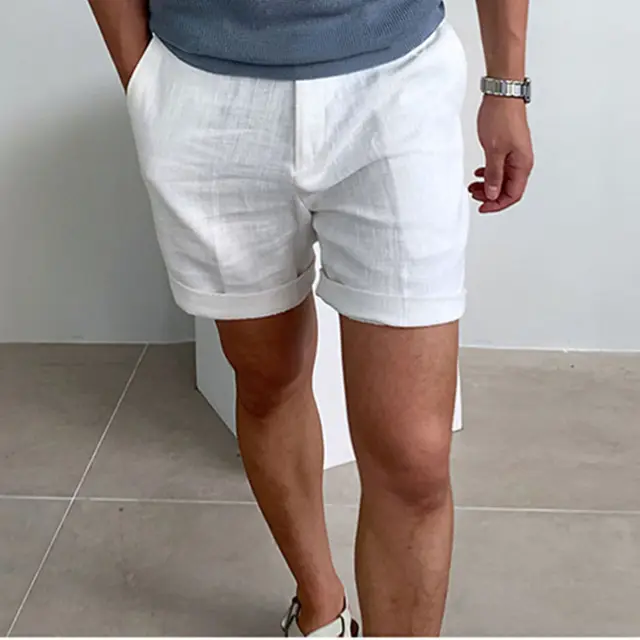 2023 Summer Beige Linen Short Pants for Men