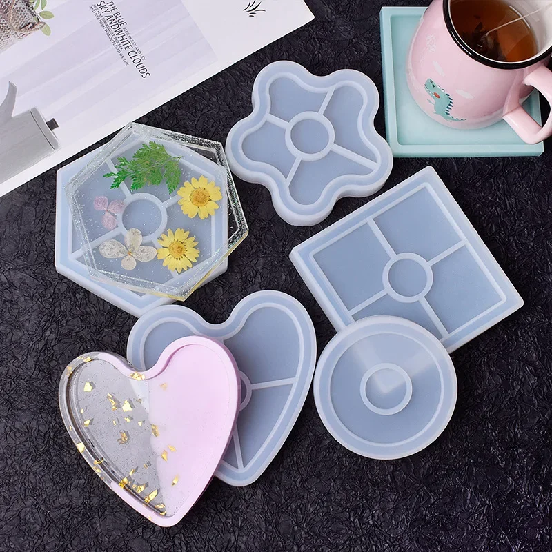 Tray Concrete Molds Storage Tray Epoxy Resin Mold DIY Coaster Making Tools Square Heart Shaped Cup Mat Mold Craft Decoration silicone mold