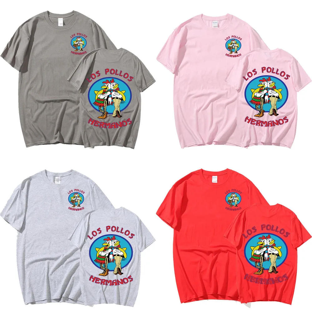 Serie TV Breaking Bad Los Pollos Hermanos T-shirt con stampa fronte-retro T-shirt in cotone da uomo divertente Chicken Brothers_voghion.com