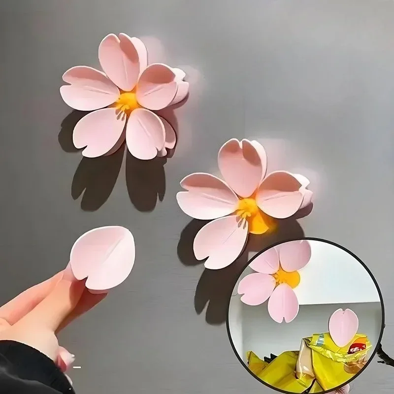 자석 벚꽃 밀봉 클립 식품 봉투 실러 냉장고 자석 스티커 주방 간식 보관 귀여운 사쿠라 신선도 유지 정리함