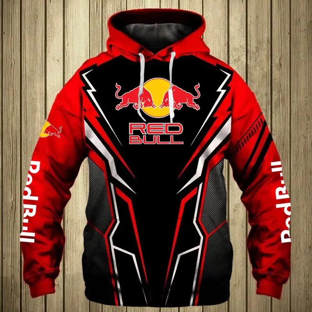 2025 New Red Bull Hoodie Fashion Red Bull 3D Printed Men's Pullover Outdoor Sportswear Racing Hoodie Red Bull Clothing