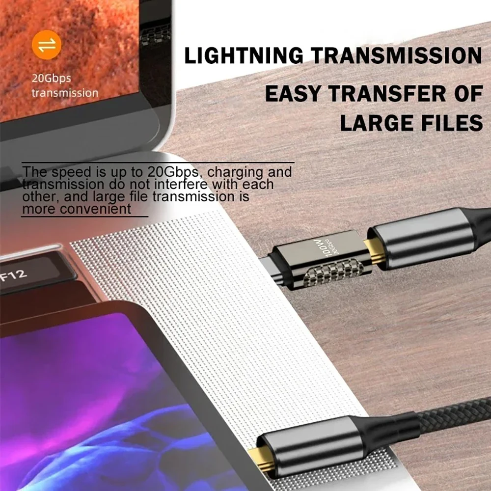 100W 20Gbps USB To Type C Charging Phone Adapter Data Transfer Converter 90 Degree Right Angled Adapter for Laptop Phone Tablets