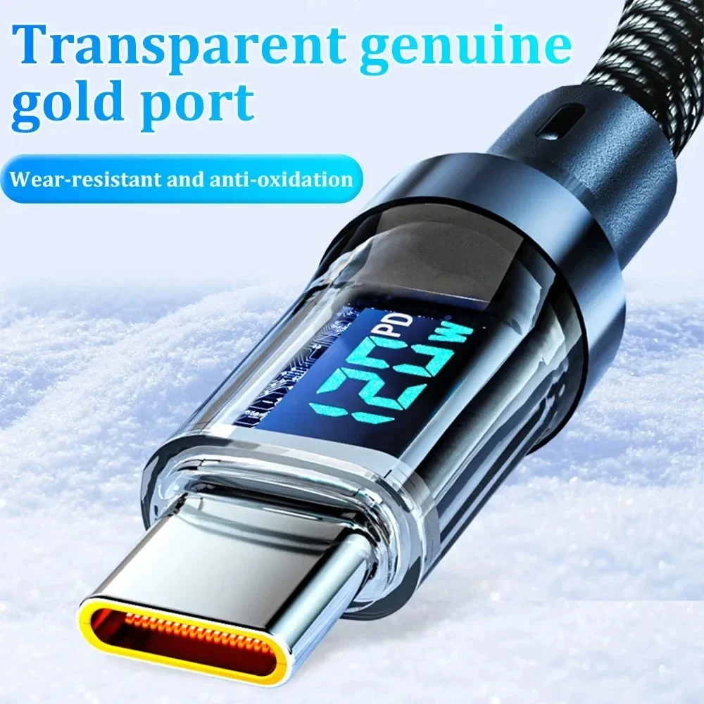 120W 6A USB A to Type C Cable with LCD Watt Display Fast Charging Data Transfer for iPhone Huawei Xiaomi Super Fast Charge Wire