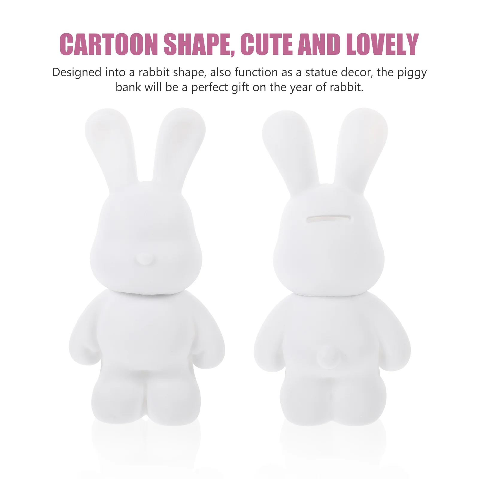 2 Pcs White Embryo Rabbit Piggy Bank Bunny Purse Coin Kids Cartoon Cute Vinyl Unfinished Child Toys 5