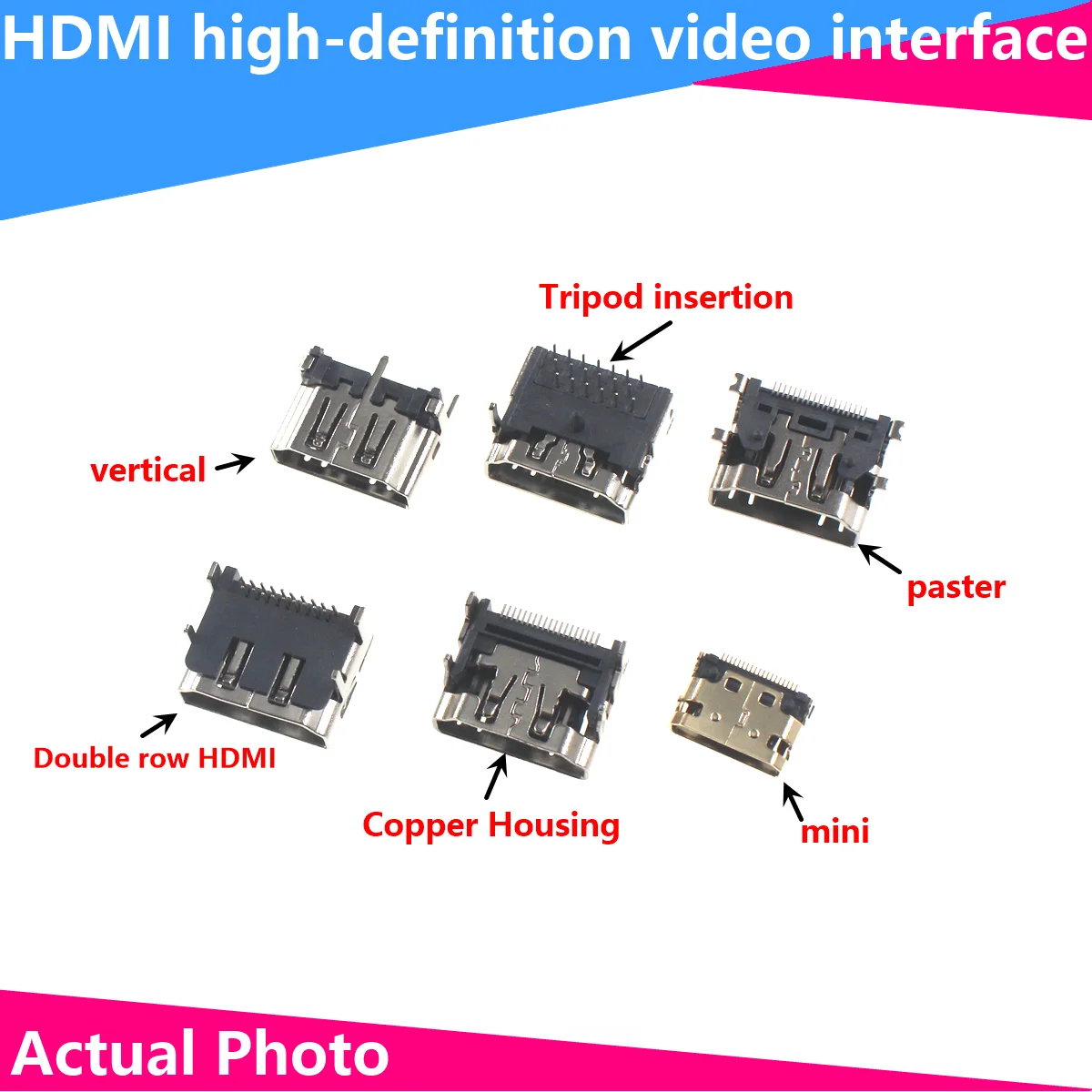 5pcs HDMI 19Pin 20P 20Pin Male Plug Connector HDMI Female Male Socket Jack Repair Replacement pcb card edge connectors