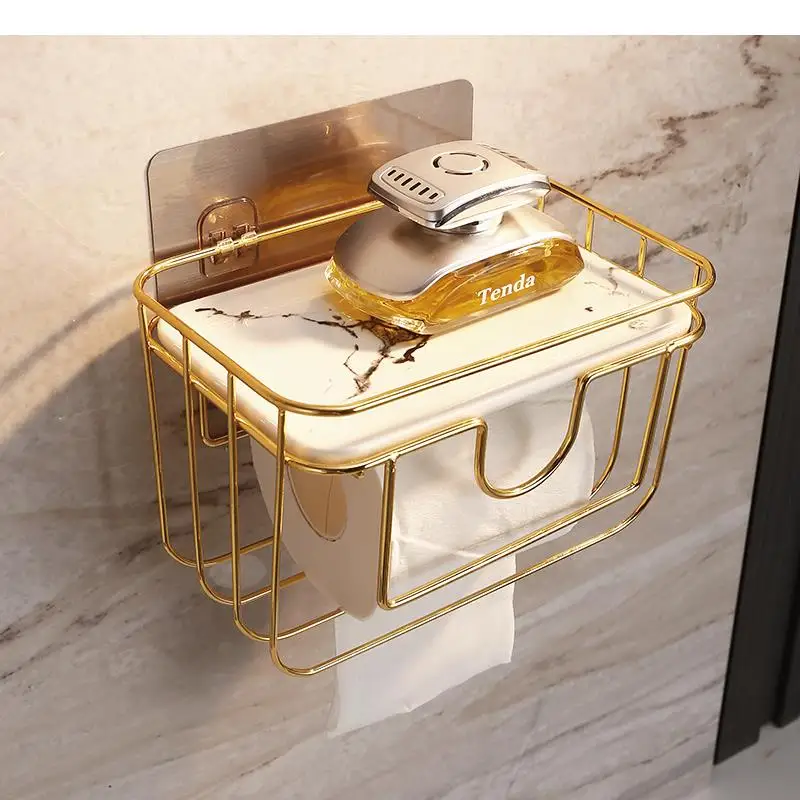 

Toilet Roll Holder Wrought Iron Marble Ceramics Storage Rack Wall-mounted Tissue Holder Tissue Box Paper Holders Napkin Holders