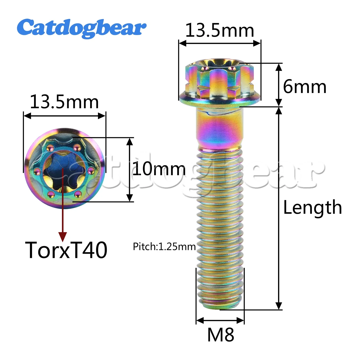 Catdogbear 4PCS 티타늄 볼트 M8X20 25 30 35 40 45 50 55mm Torx 플랜지 모터 자전거 디스크 브레이크