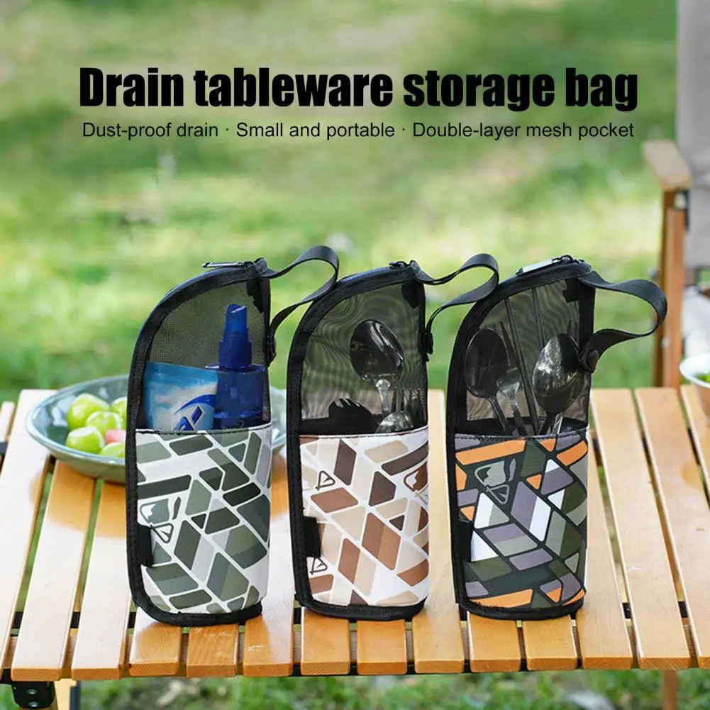 Cutlery Organizer Bag Utensil Storage Bag Waterproof Outdoor Cutlery Storage with Mesh Pocket for Travel Camping Picnic