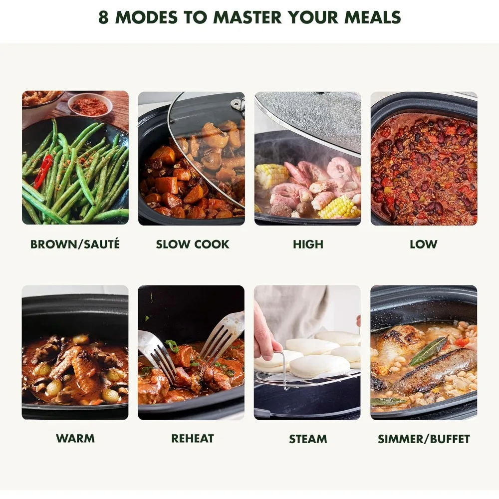Elite 8-in -1 Programmable 6QT Electric Slow Cooker, Dishwasher Safe Lid & Removable Crock, PFAS-Free Healthy Ceramic Nonstick