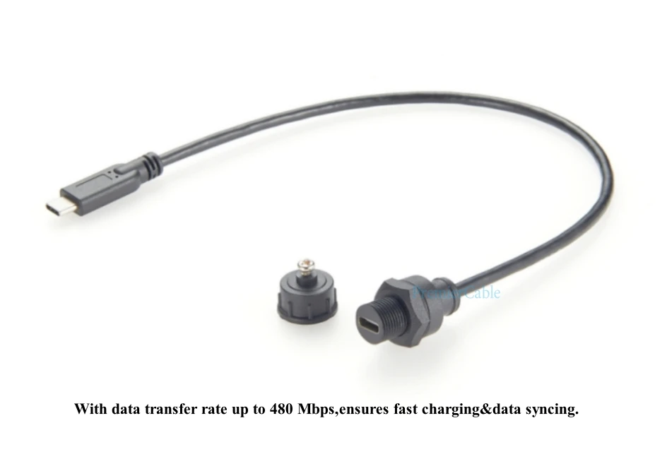 IP67 USB 3.1 Typ C Stecker auf Buchse Verlängerungskabel Unterputzgewinde Panelmontage 480 Mbit/s USB C 2.0 Datenübertragungs- und Ladekabel – Detail 5