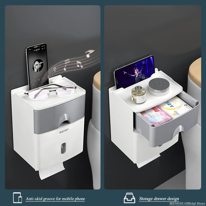 MENGNI Toilet Paper Holder Waterproof Tissue Storage Box Wall Mount Roll Organizer Bathroom Accessories Set toilet paper holder,wet tissue storage box,tissue storage box,tissue box,tissue dispenser
