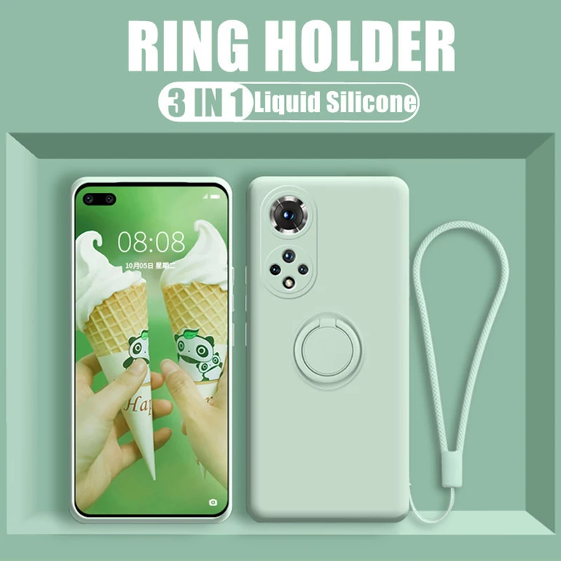 Magnetic Ring Holder Liquid Silicone Case For Huawei Mate 40 30 20 P20 P30 P50 Pro Honor 70 60 50 SE Protecive Strap_voghion.com