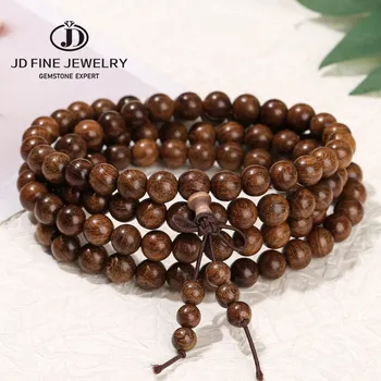 JD Natural Golden Sandalwood Buddhist Buddha Bracelets Women Men 108 Wood Prayer Beads Mala Meditation Bangles Jewelry Bijoux 1
