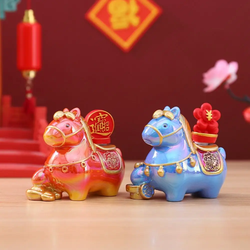 Kawaii Cute Pony Ornament Resin Horse Mascot Zodiac Horse Figurines Desktop Ornament Chinese style Horse Year Dolls