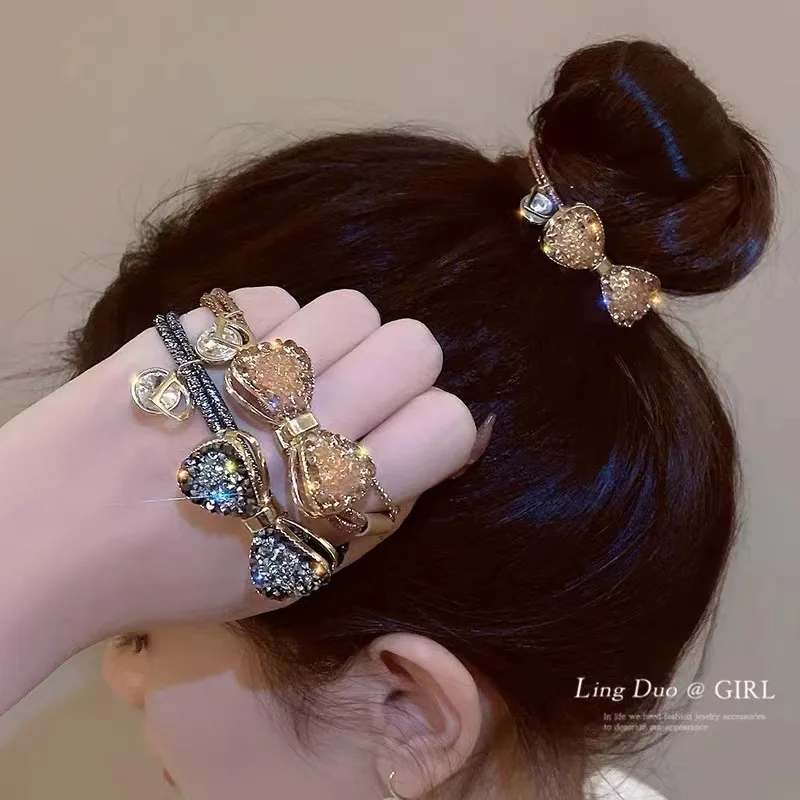 

Korean Elegant Rhinestone Bow Scrunchies Women Girls Elastic Hair Rubber Bands Accessories Tie Hair Ring Rope Headdress Headwear