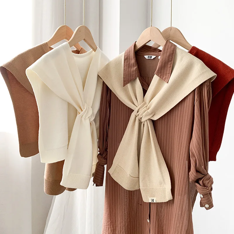 

Autumn Winter Knitted Fake Collar Scarf for Women Office Blouse Knit Shawl Winter False Collars Ladies Neck Guard Scarves Cape