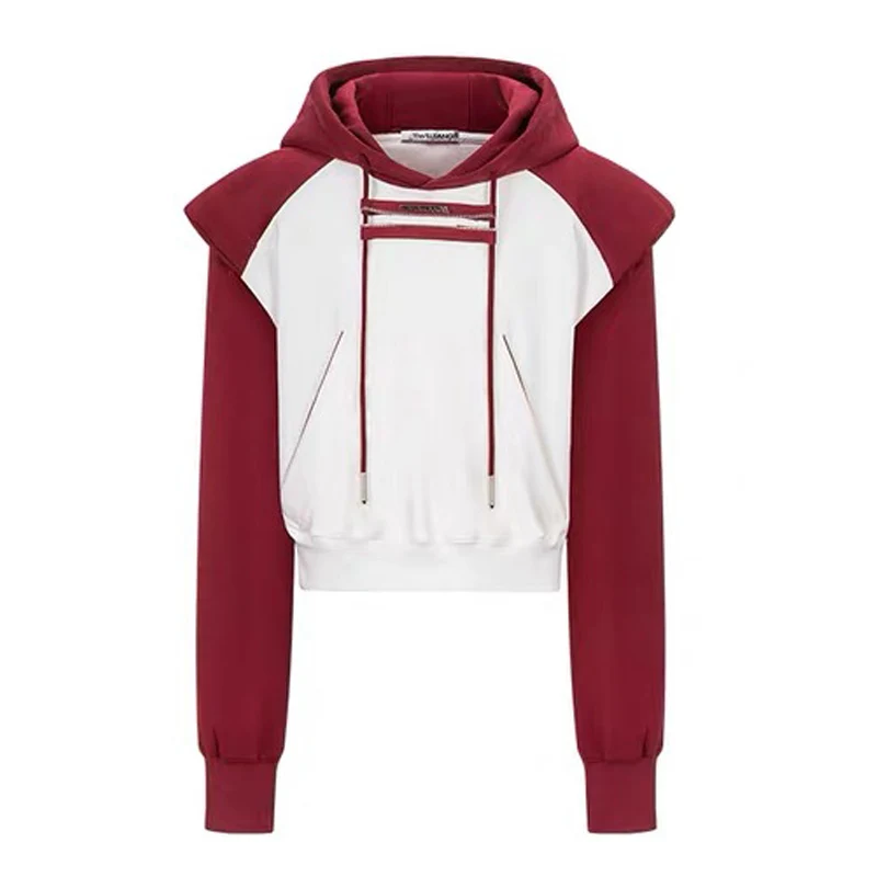 

American Fashion Hiphop Contrast Hooded Thin Sweatshirts Women Autumn Korean Style Coats Female Loose Hoodies