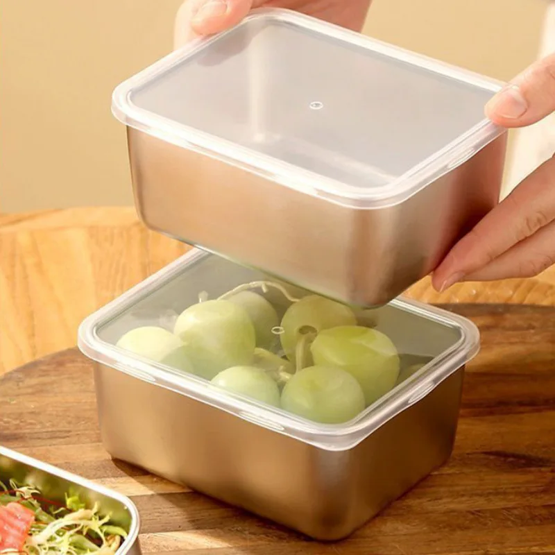 304 Stainless Steel Food Storage Trays Rectangle Sausage Noodles Dish with Cover Home Kitchen Food lunchbox