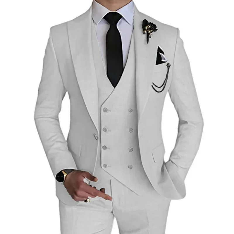 3 Pcs 2023 Fashion New Men Leisure Boutique Business Solid Color Wedding Suit Coat Pants Vest  Set Dress Blazers Jacket Trousers 5
