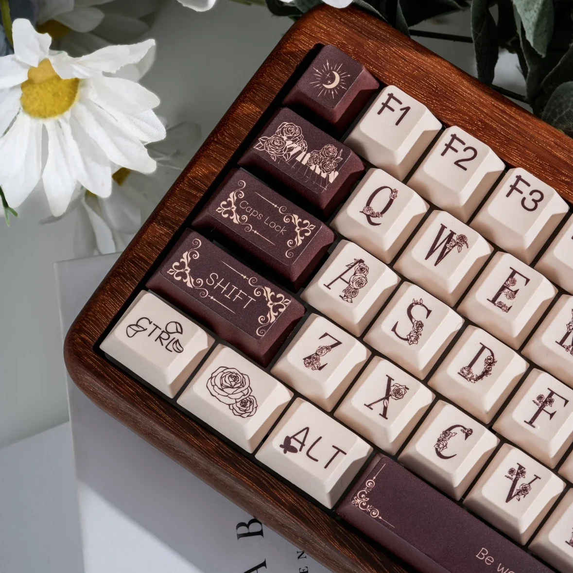 Keycaps Retro para Teclado Mecânico Mão Desenhada Flor Rosa Perfil Cereja Pbt Keycap Sublimação de Tintura Acessórios