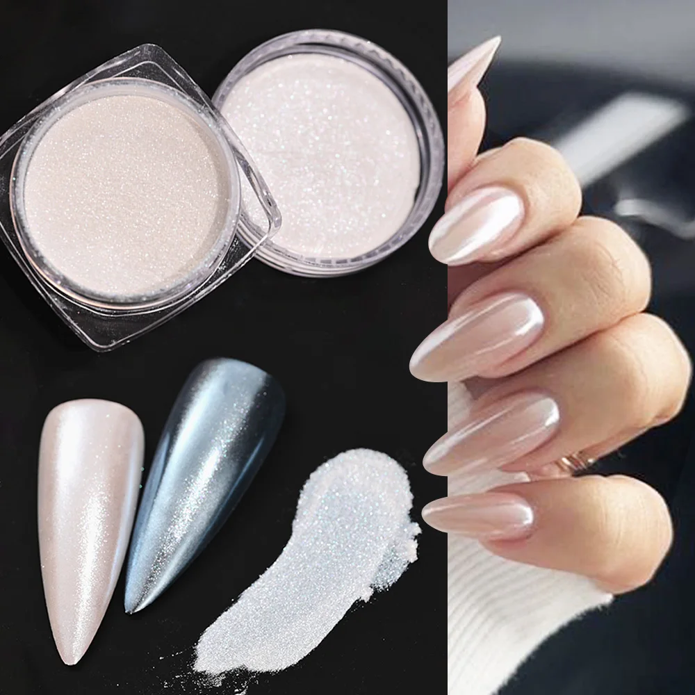 1 Bottiglia Bianco Aurora Nail Glitter Pigment Pearl White Nails Glitter Powder Chrome Moonlight Sfregamento Su Nail Art Supplies Decorat