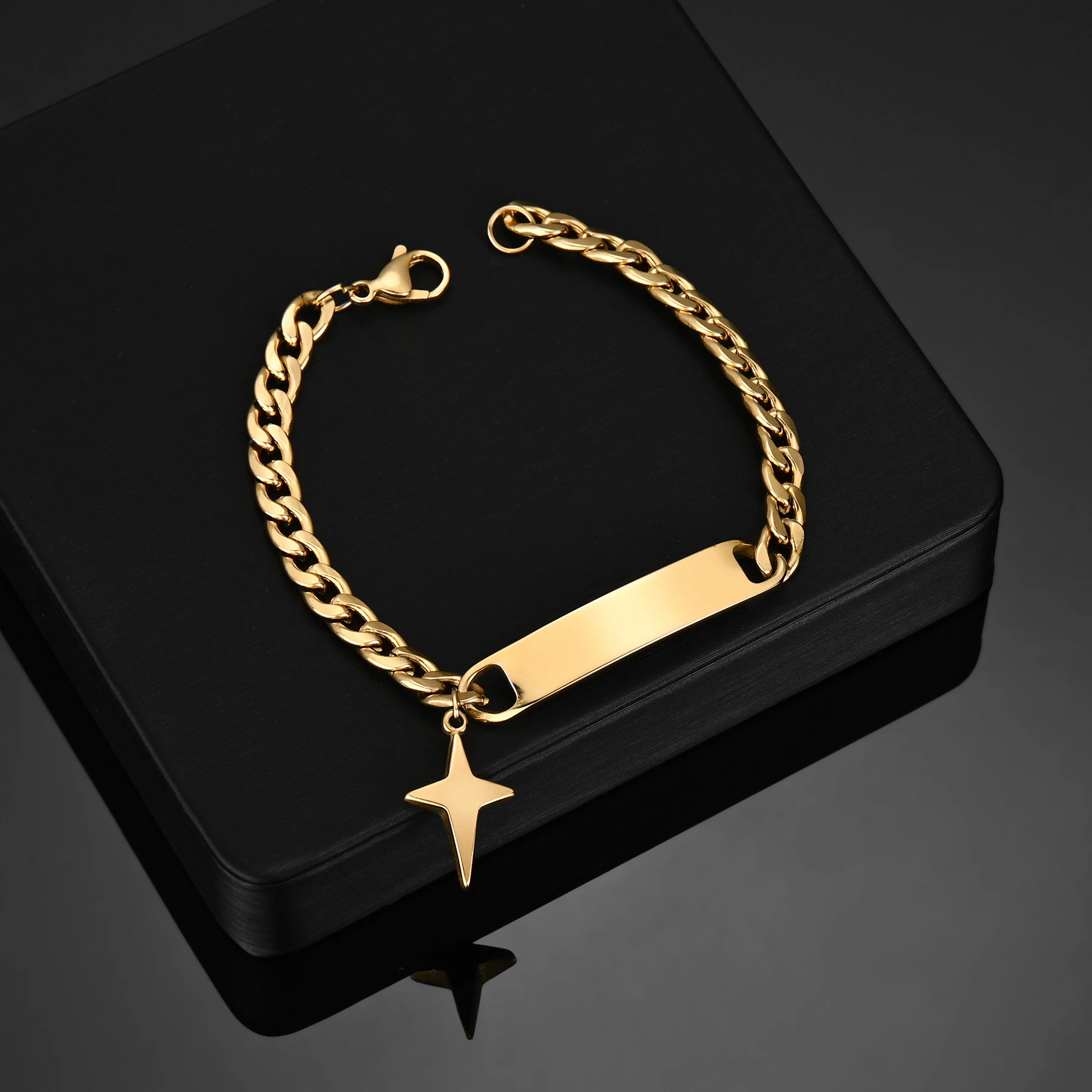 Customized Multiple Shape Engrave Name Bracelet for Women Stainless Steel Personalized Thick Chain Bangle Halloween Jewelry Gift S58dcff38e018400687bb22bc62ae6283n