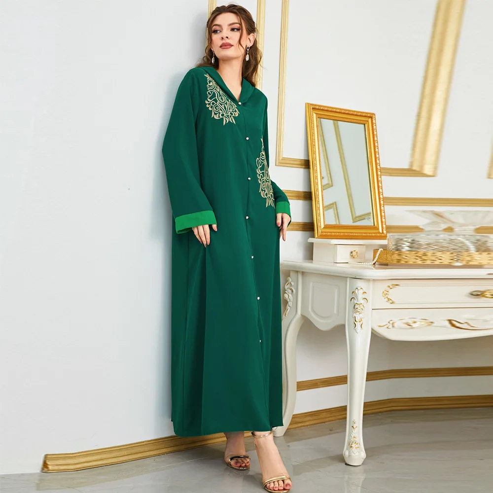 Abaya For Women Muslim Dubai Arab Fashion Elegant Autumn New Hooded Embroidery Spliced Sleeve Robe Women Clothing Long Sleeves