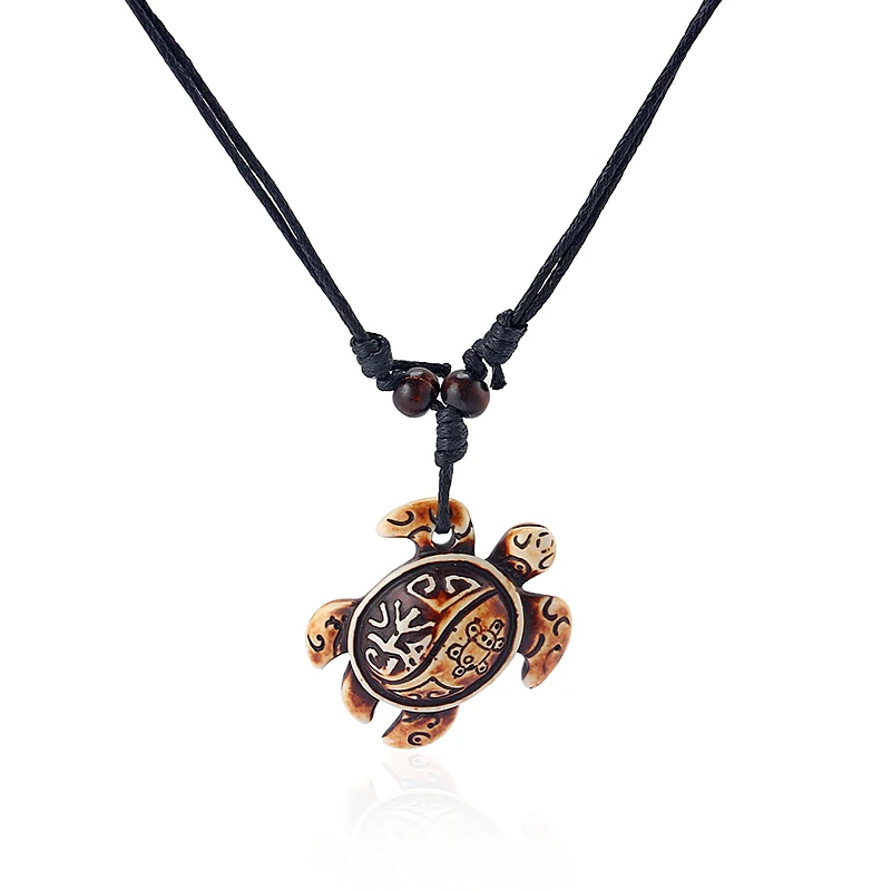 12pcs/lot Imitation Yak Bone Cute Tortoise Pendant Necklace Hawaii Tribal Surfer Sea Turtles Charms Necklaces Amulet Gifts